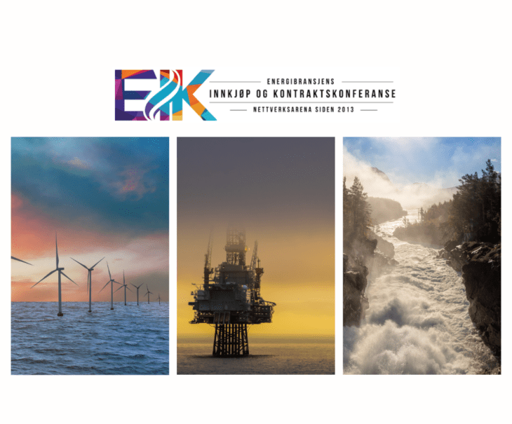 EIK logo and pictures of sea windmills, an oil platform and a strong river