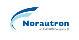 Norautron logo: Blue and light blue text on white background