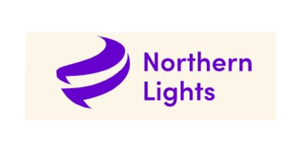 Northern Lights logo: Purple text on cream coloured background