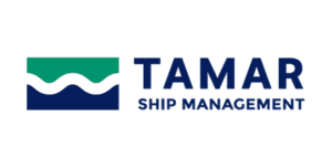 Tamar Ship Management logo: Blue and green text
