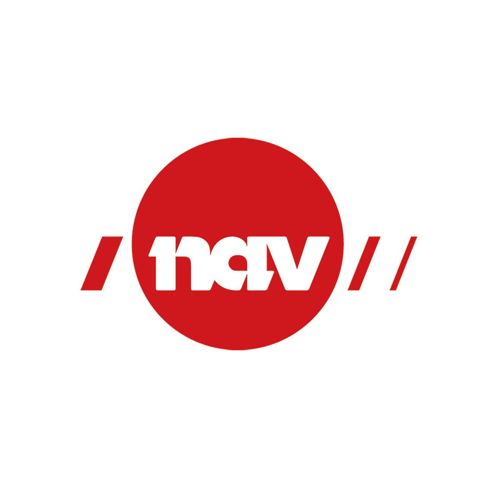 Nav - Arbeids og velferdsstaten logo. Hvit tekst (nav) på rød bakgrunn