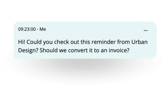 A message bubble with text asking someone to check a reminder in eye-share Workflow.