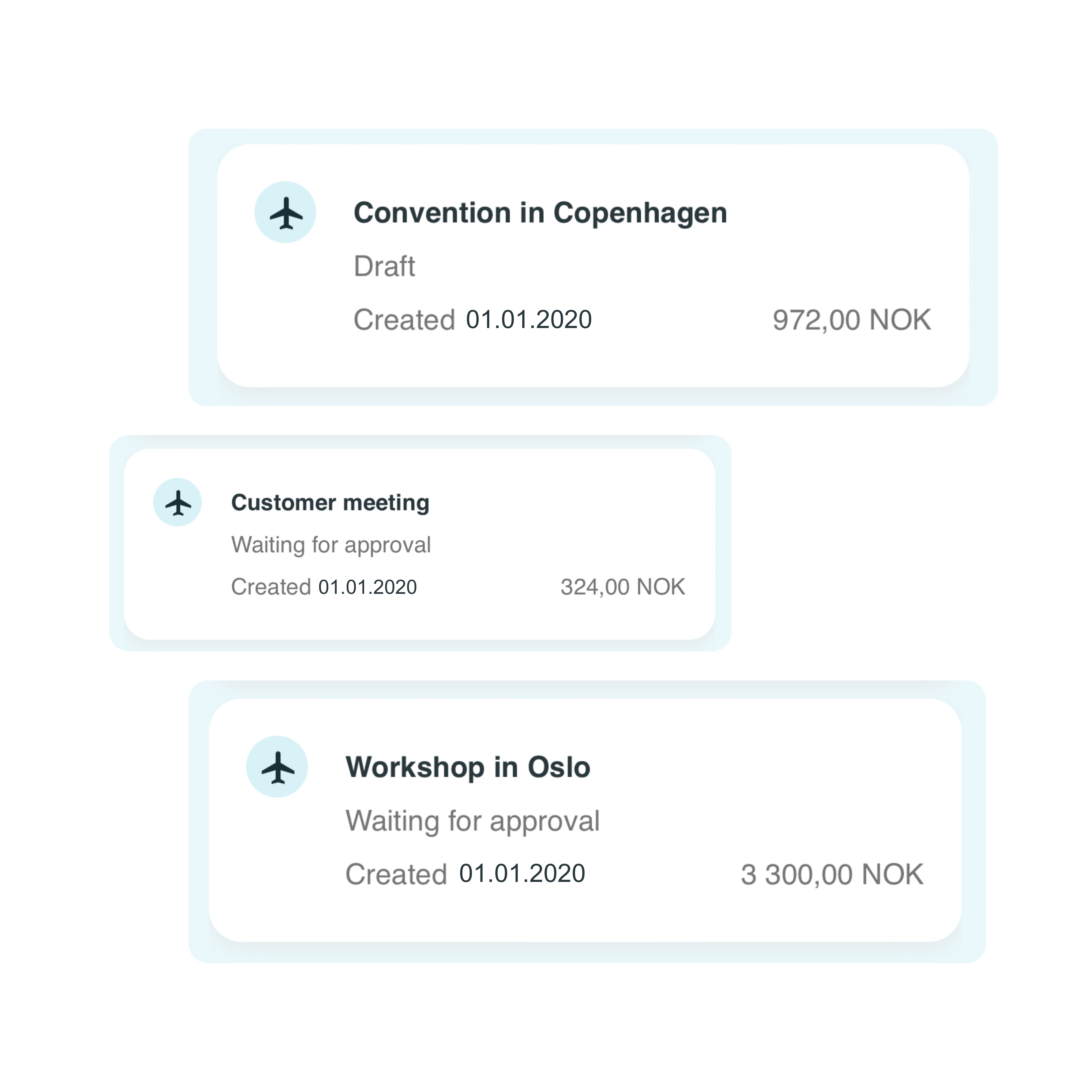 Screenshot of eye-share Travel on mobile - showing different expenses.